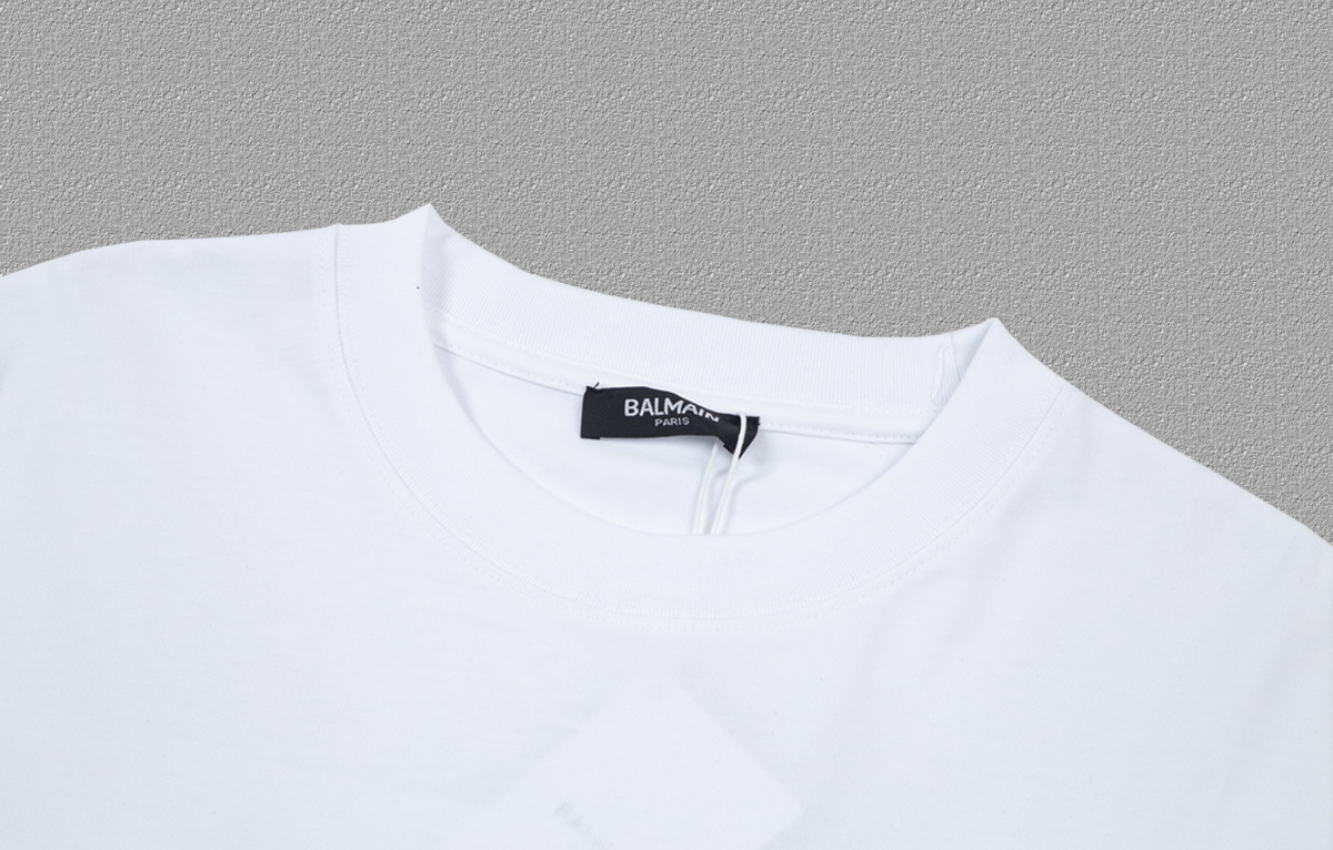 High-End BALMAIN Balman FW Short Sleeve T-Shirts with Thickboard Letter Logo - 图片 5