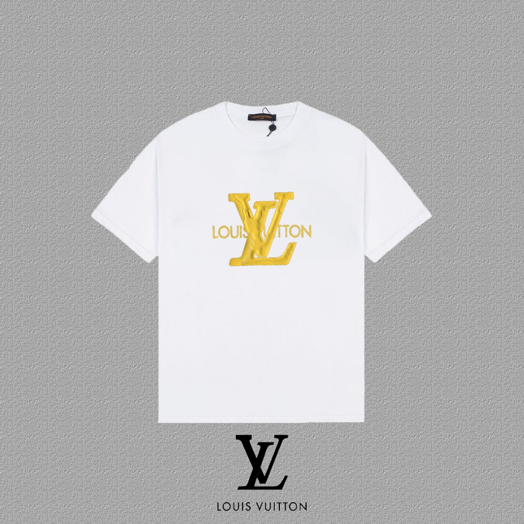 P75 [LV] Camiseta de manga corta 2026FW, con letras y logo en relieve, tela de alta gama de 300g, doble hilo 26s, tela …