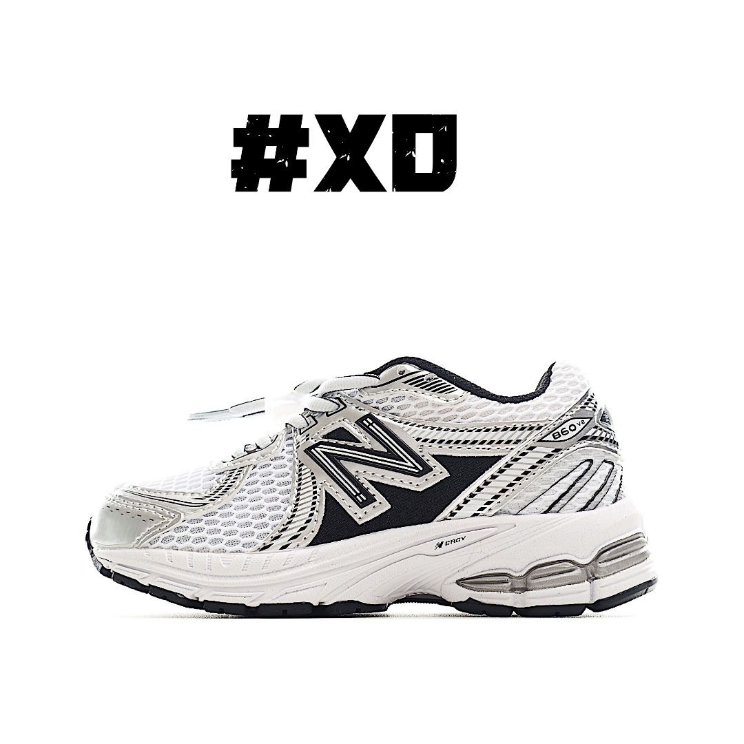 图片[4]-NB 860 系带运动儿童跑鞋 这款儿童运动鞋展现经典的复古风格，是越野风格的科技感十足，保证为你的脚步做好准备。现代技术和 AB ® 缓震提供舒适和支撑，而透气的网眼和闪亮的金属覆盖层相结合，赋予它们不容错过的未来主义优势。饰有醒目的徽标品牌标识，增添风格。 尺码：24-37.5-选品中心