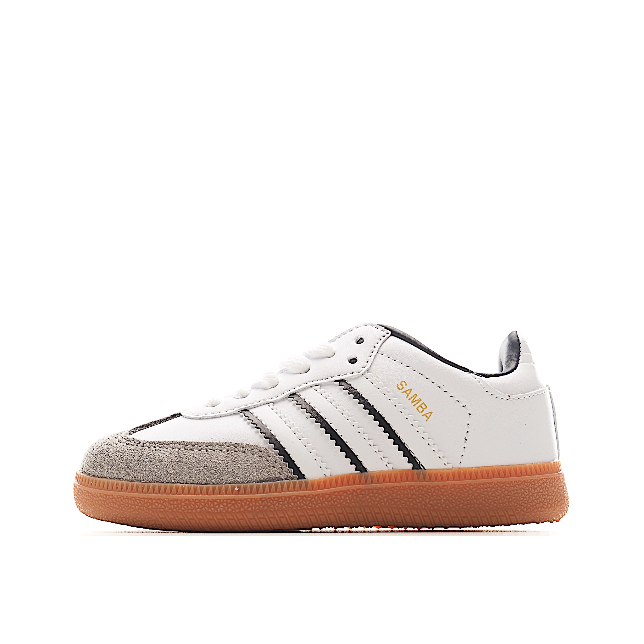 AD 德训 低帮儿童休闲鞋 注：22-27松紧带，28-37系带 如果你回到 1960 年代，你会发现职业足球运动员穿着桑巴，就像这些婴儿鞋一样，几乎就像他们一样。尺寸缩小适合儿童，配有柔软的鞋垫，在全天玩耍时感觉舒适。皮革鞋面、胶橡胶鞋底和3条纹保持经典。 货号：5649 尺码：22-37-选品中心