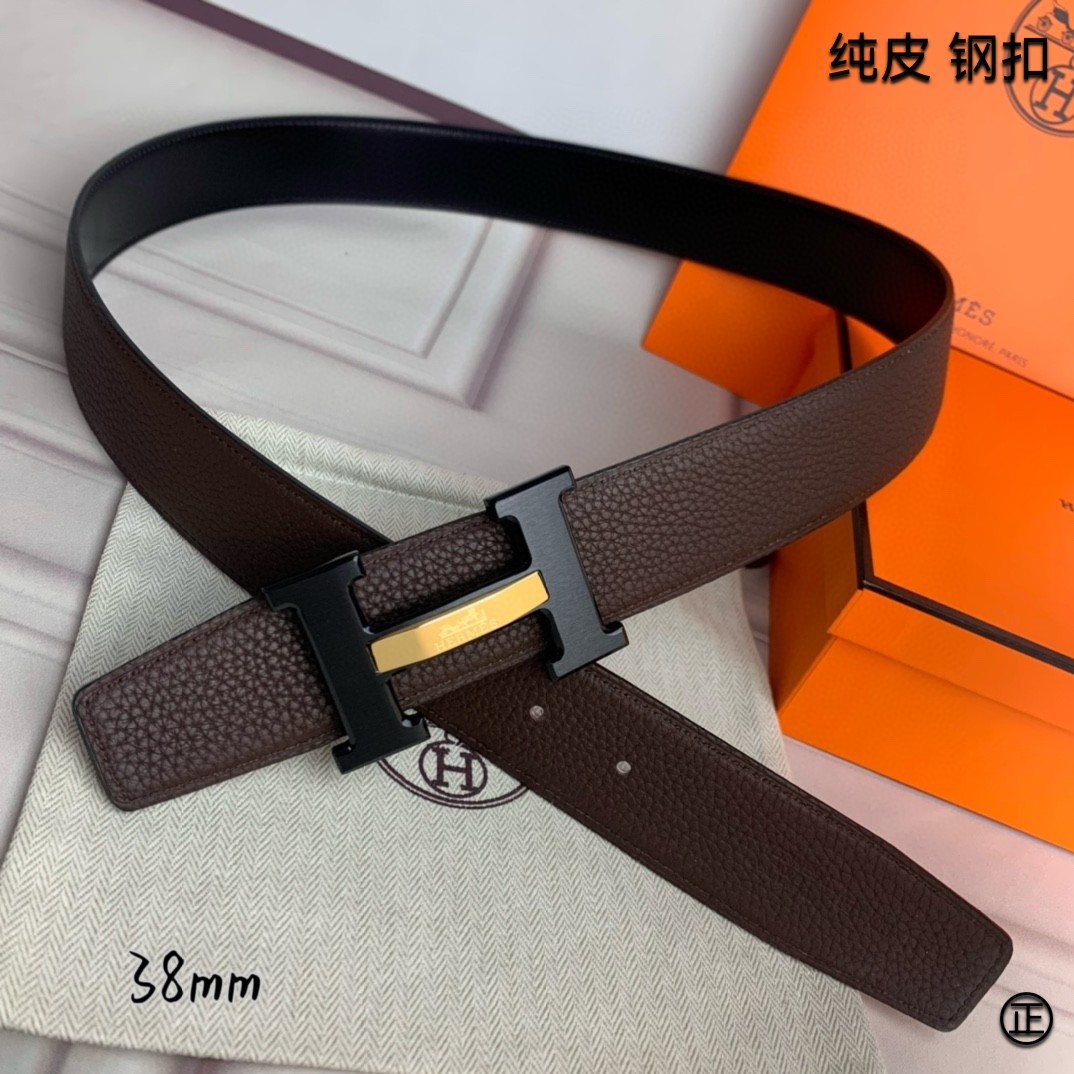 Hermès[正]爱马仕双面原版原单品质进口头层牛皮寸半38mm配官网H马拉车镶嵌款拉丝黑扣