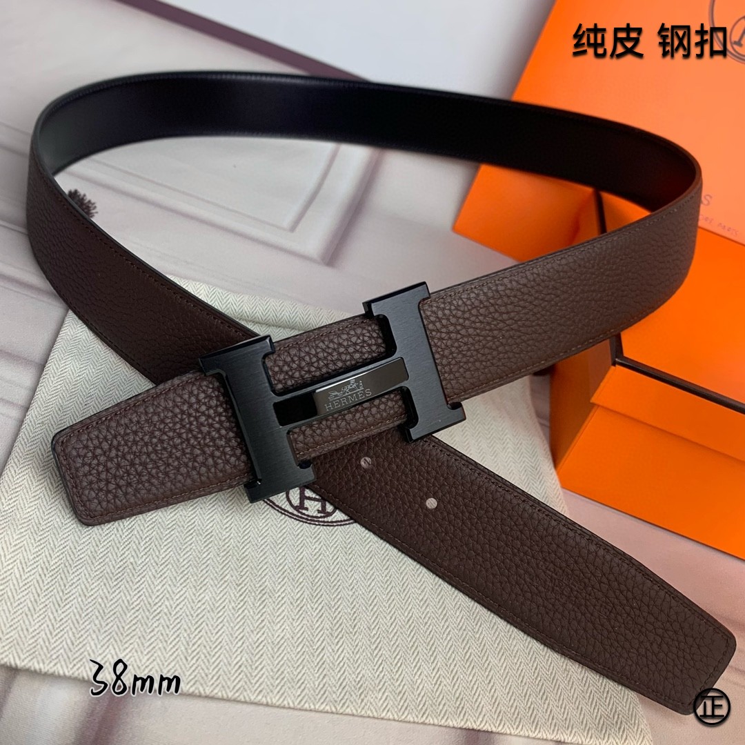 Hermès[正]爱马仕双面原版原单品质进口头层牛皮寸半38mm配官网H马拉车镶嵌款拉丝黑扣