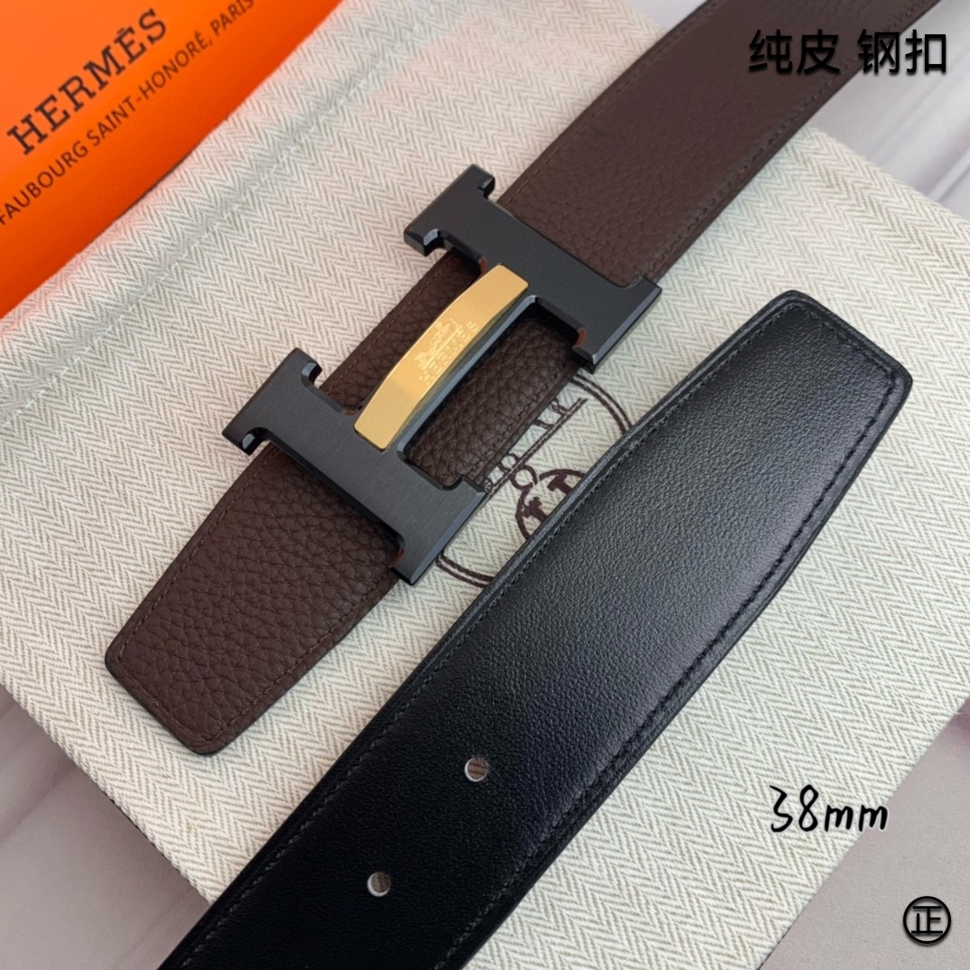 Hermès[正]爱马仕双面原版原单品质进口头层牛皮寸半38mm配官网H马拉车镶嵌款拉丝黑扣