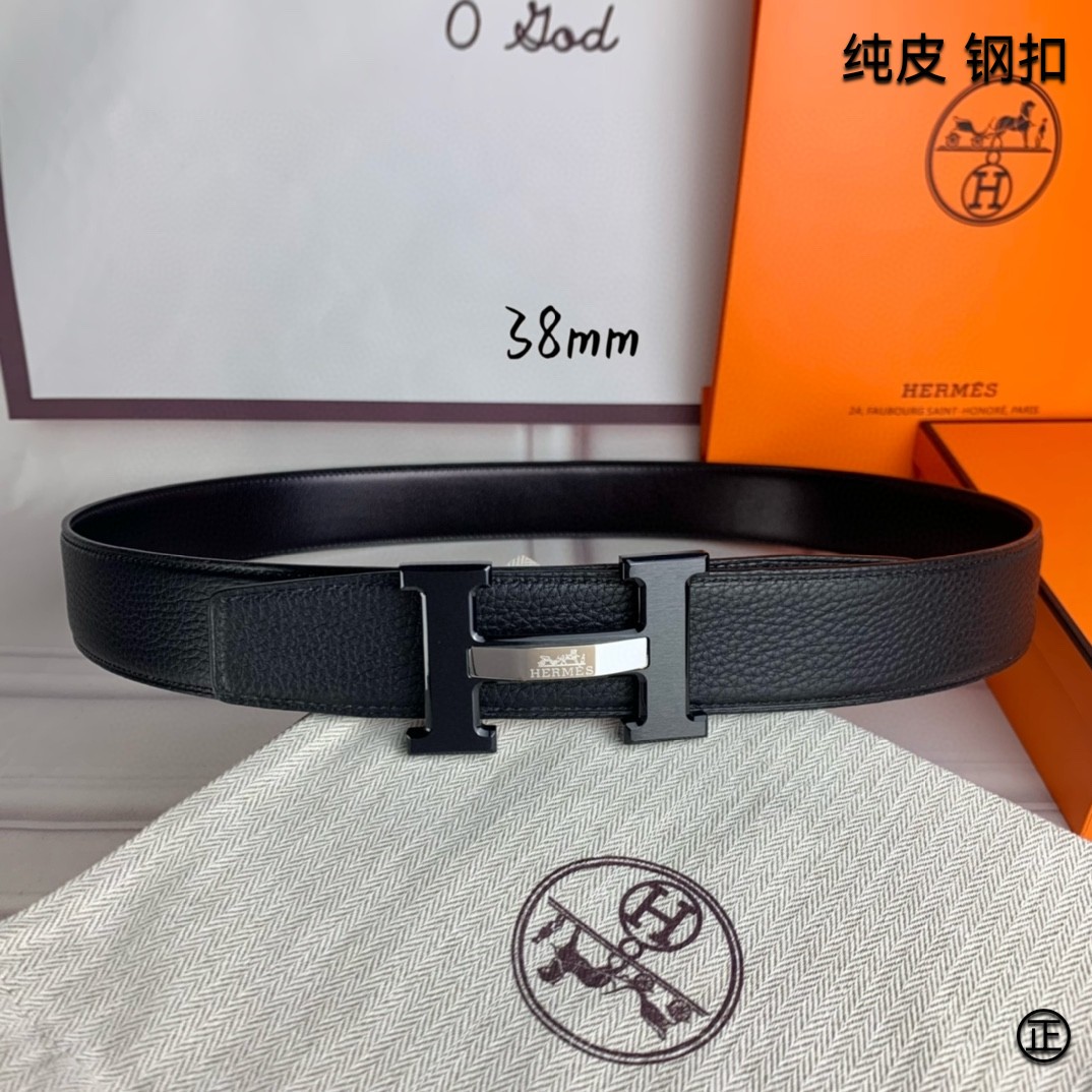 Hermès[正]爱马仕双面原版原单品质进口头层牛皮寸半38mm配官网H马拉车镶嵌款拉丝黑扣