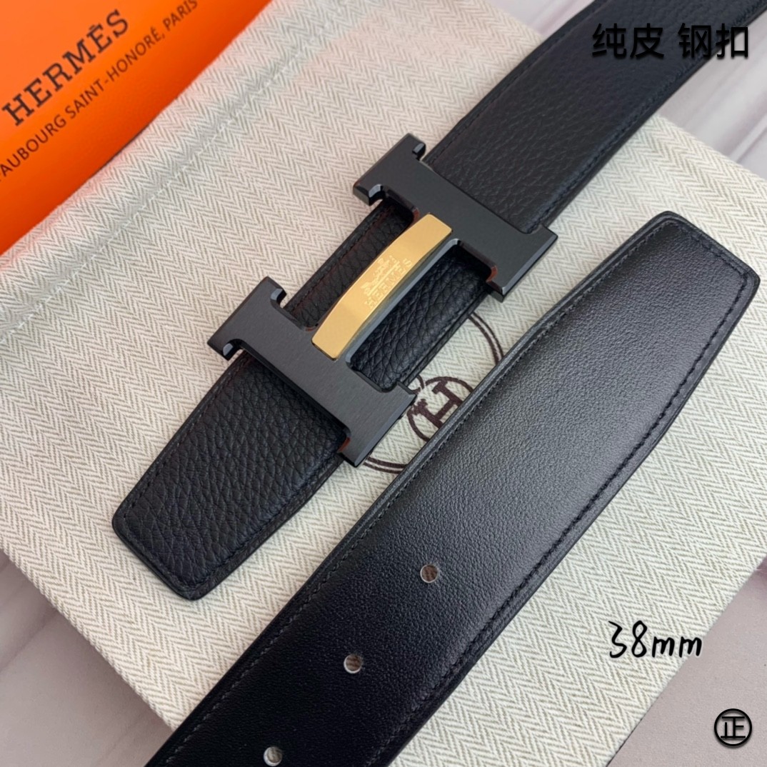 Hermès[正]爱马仕双面原版原单品质进口头层牛皮寸半38mm配官网H马拉车镶嵌款拉丝黑扣