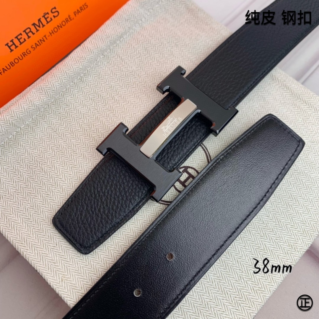 Hermès[正]爱马仕双面原版原单品质进口头层牛皮寸半38mm配官网H马拉车镶嵌款拉丝黑扣