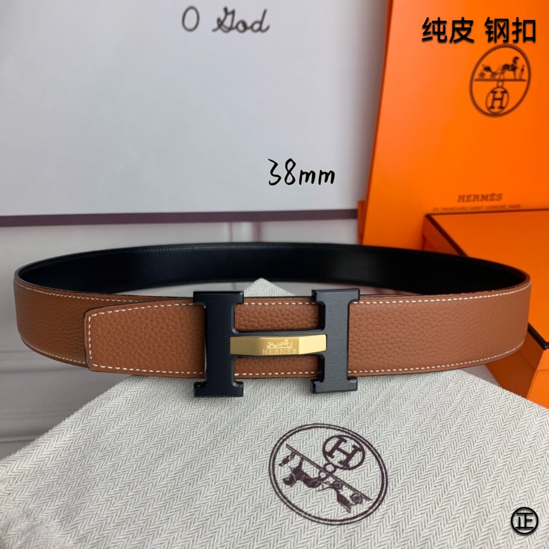 Hermès[正]爱马仕双面原版原单品质进口头层牛皮寸半38mm配官网H马拉车镶嵌款拉丝黑扣