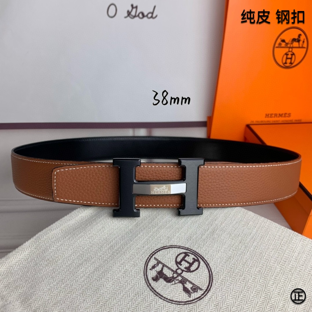 Hermès[正]爱马仕双面原版原单品质进口头层牛皮寸半38mm配官网H马拉车镶嵌款拉丝黑扣