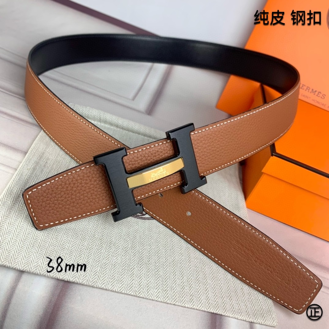 Hermès[正]爱马仕双面原版原单品质进口头层牛皮寸半38mm配官网H马拉车镶嵌款拉丝黑扣