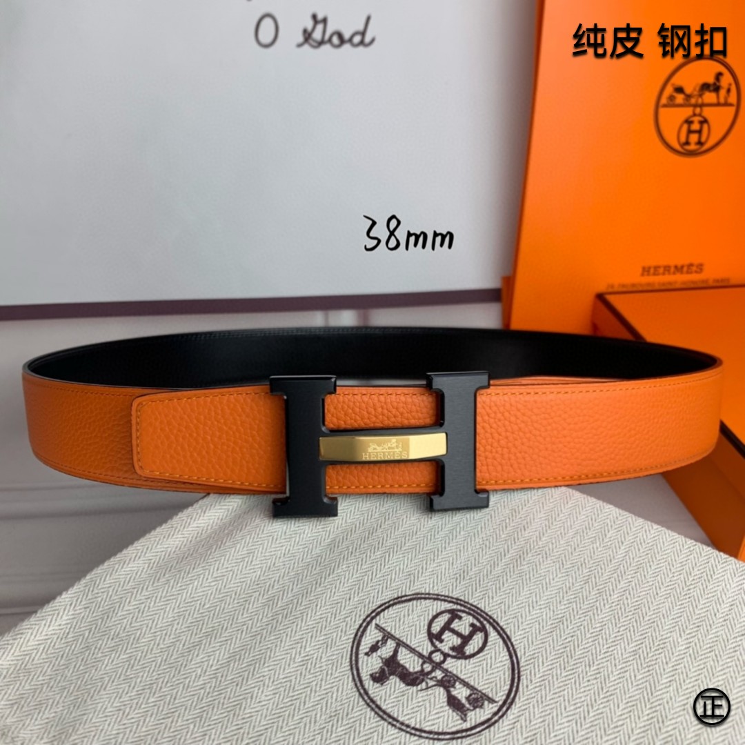 Hermès[正]爱马仕双面原版原单品质进口头层牛皮寸半38mm配官网H马拉车镶嵌款拉丝黑扣