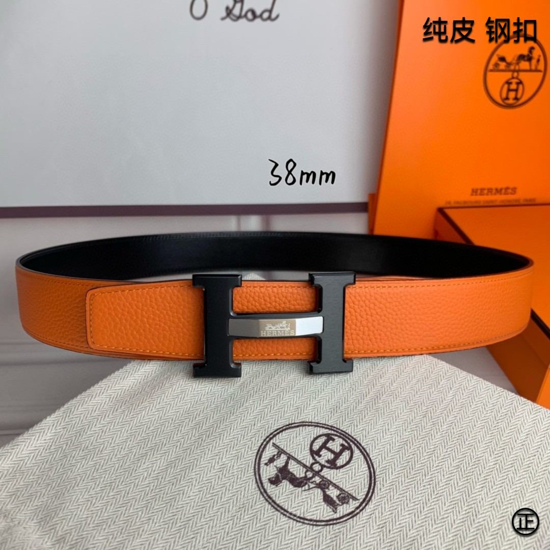 Hermès[正]爱马仕双面原版原单品质进口头层牛皮寸半38mm配官网H马拉车镶嵌款拉丝黑扣