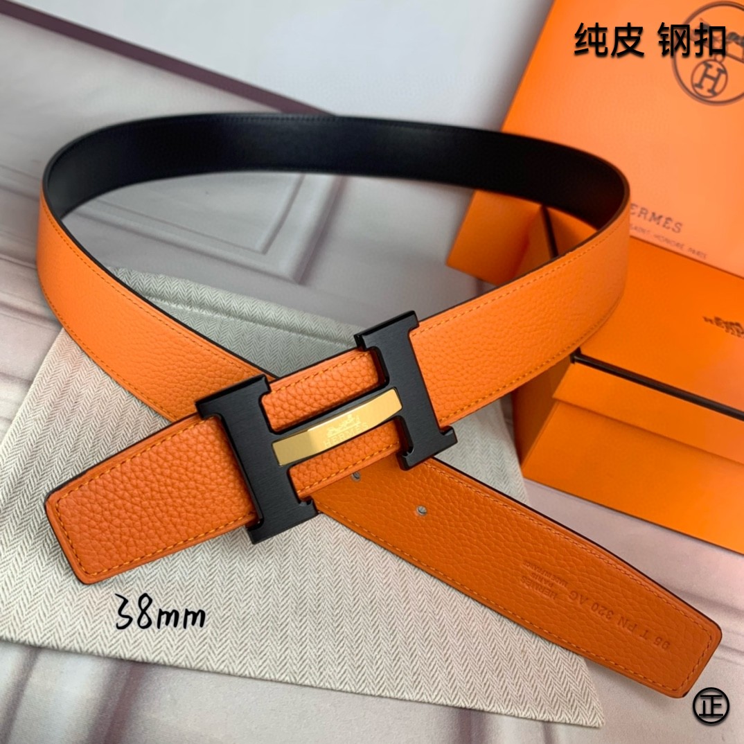 Hermès[正]爱马仕双面原版原单品质进口头层牛皮寸半38mm配官网H马拉车镶嵌款拉丝黑扣