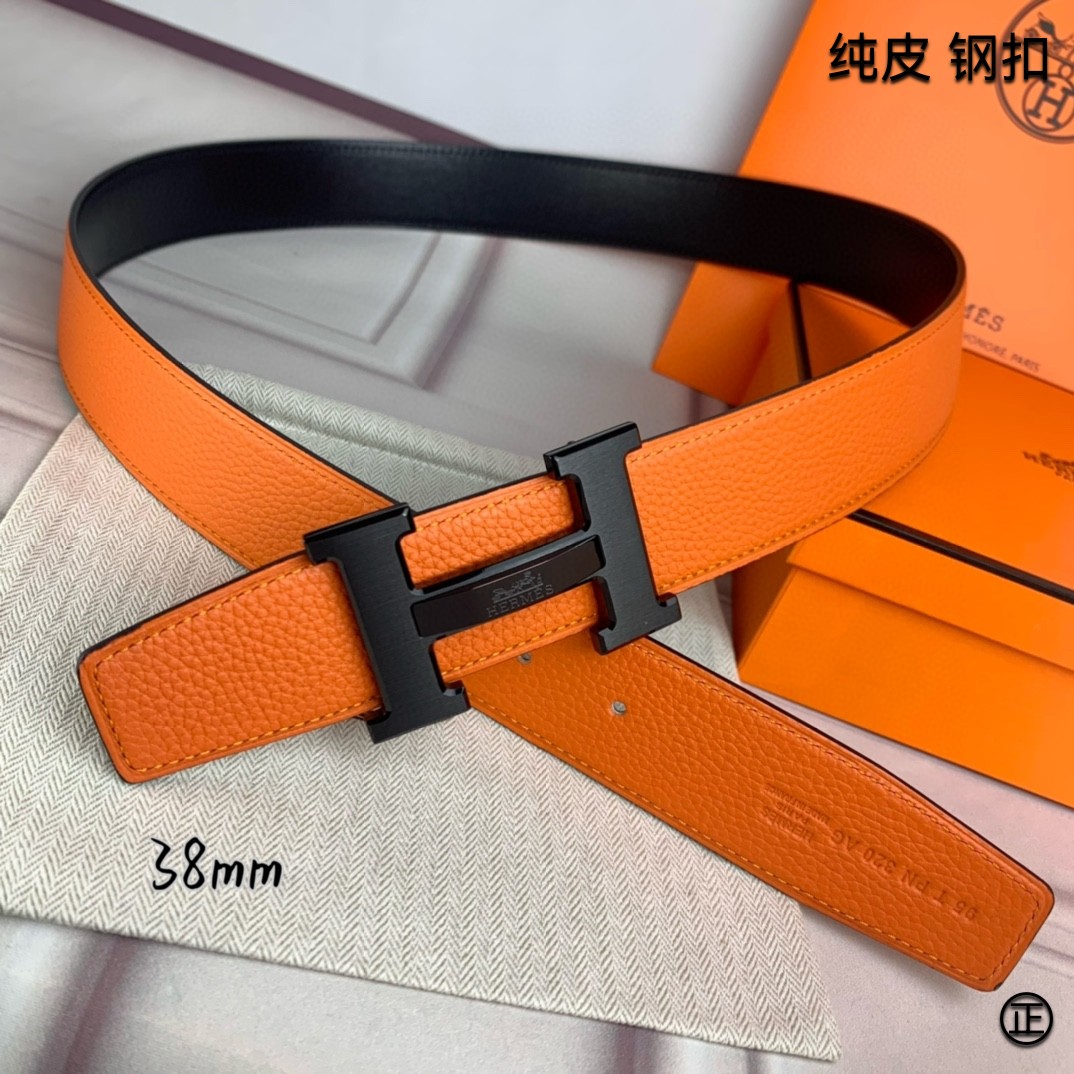 Hermès[正]爱马仕双面原版原单品质进口头层牛皮寸半38mm配官网H马拉车镶嵌款拉丝黑扣