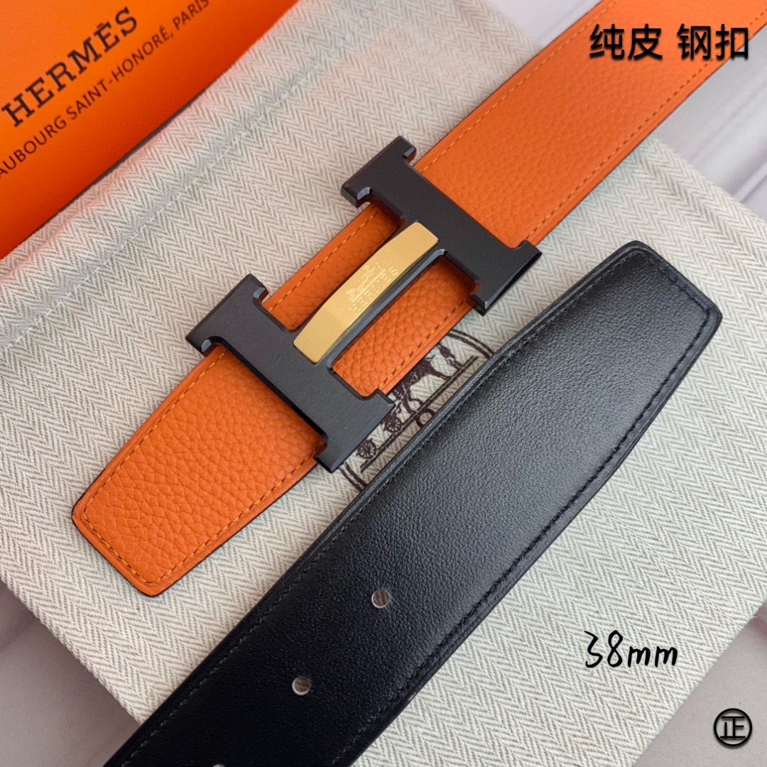 Hermès[正]爱马仕双面原版原单品质进口头层牛皮寸半38mm配官网H马拉车镶嵌款拉丝黑扣