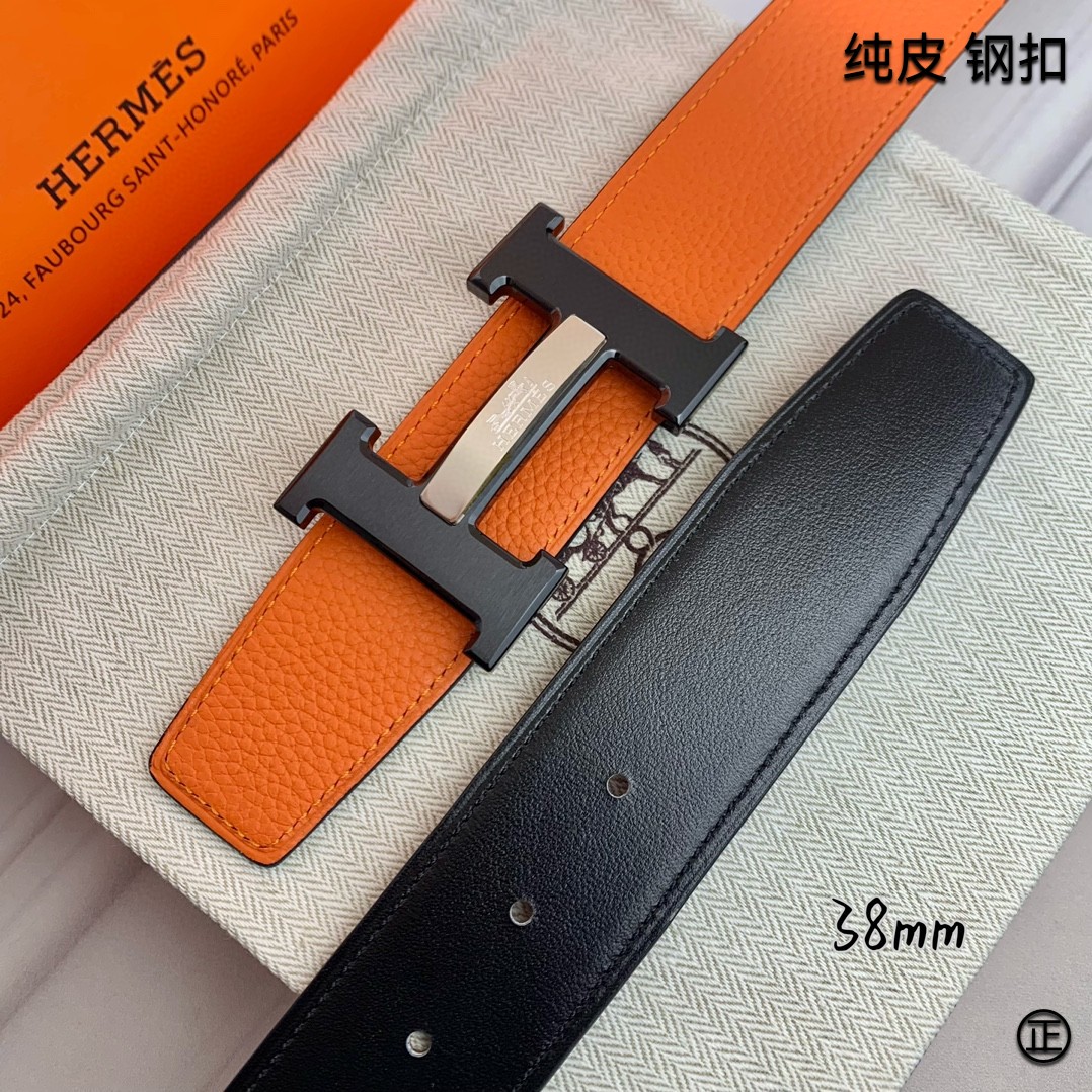 Hermès[正]爱马仕双面原版原单品质进口头层牛皮寸半38mm配官网H马拉车镶嵌款拉丝黑扣