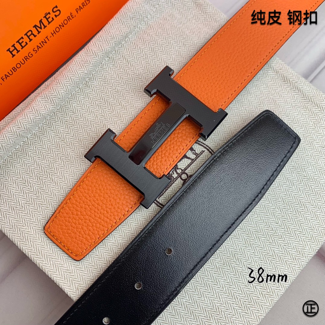 Hermès[正]爱马仕双面原版原单品质进口头层牛皮寸半38mm配官网H马拉车镶嵌款拉丝黑扣