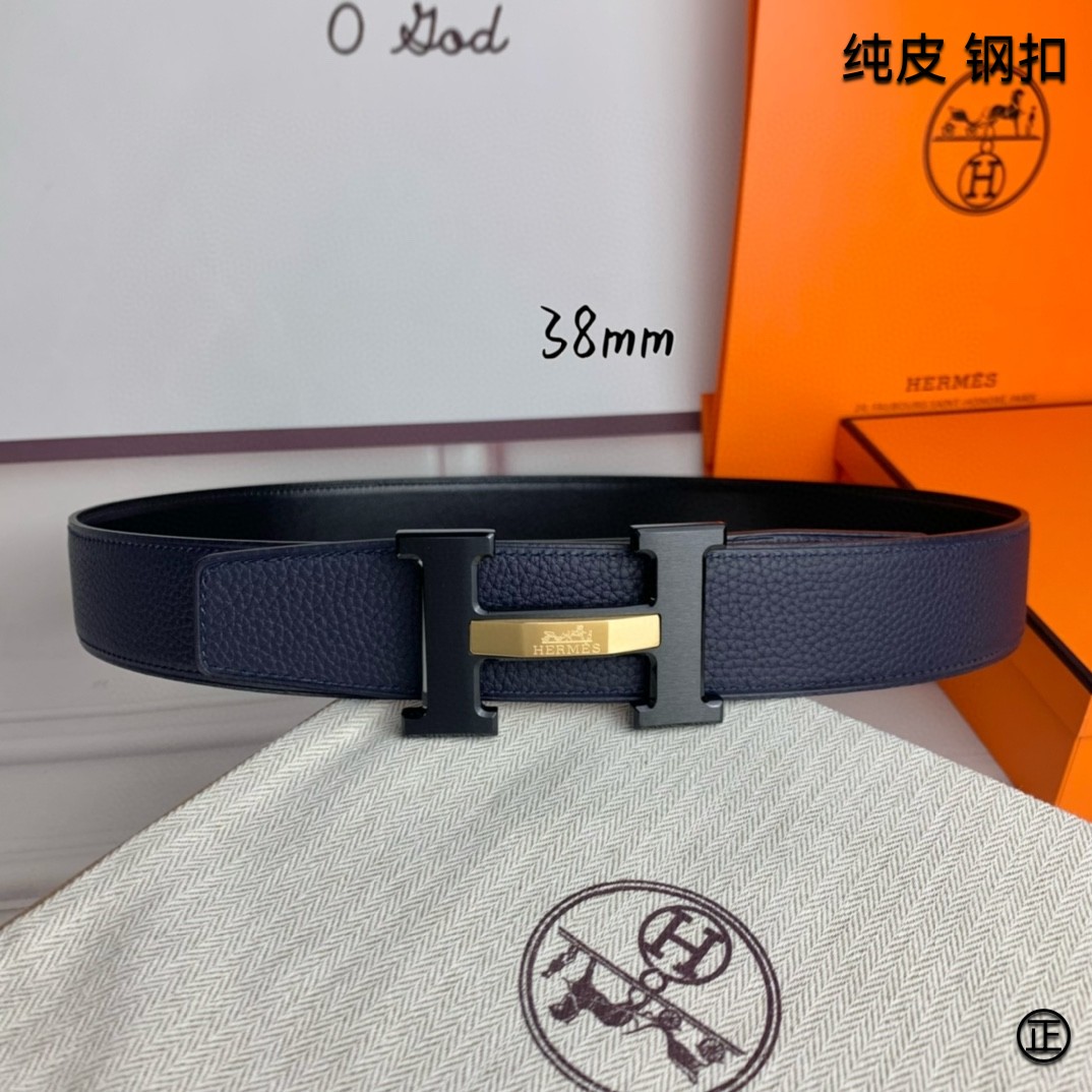 Hermès[正]爱马仕双面原版原单品质进口头层牛皮寸半38mm配官网H马拉车镶嵌款拉丝黑扣