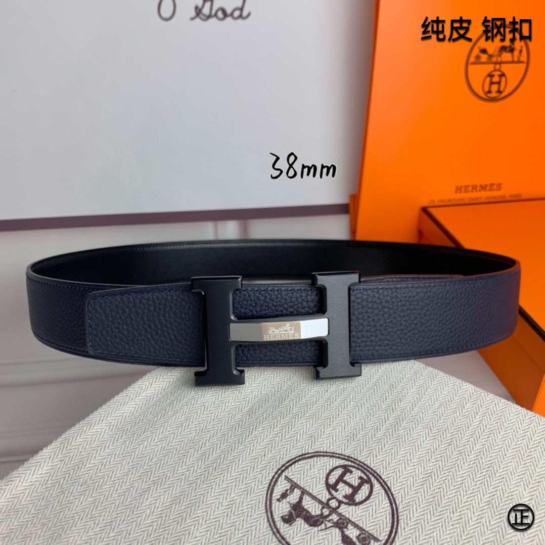 Hermès[正]爱马仕双面原版原单品质进口头层牛皮寸半38mm配官网H马拉车镶嵌款拉丝黑扣