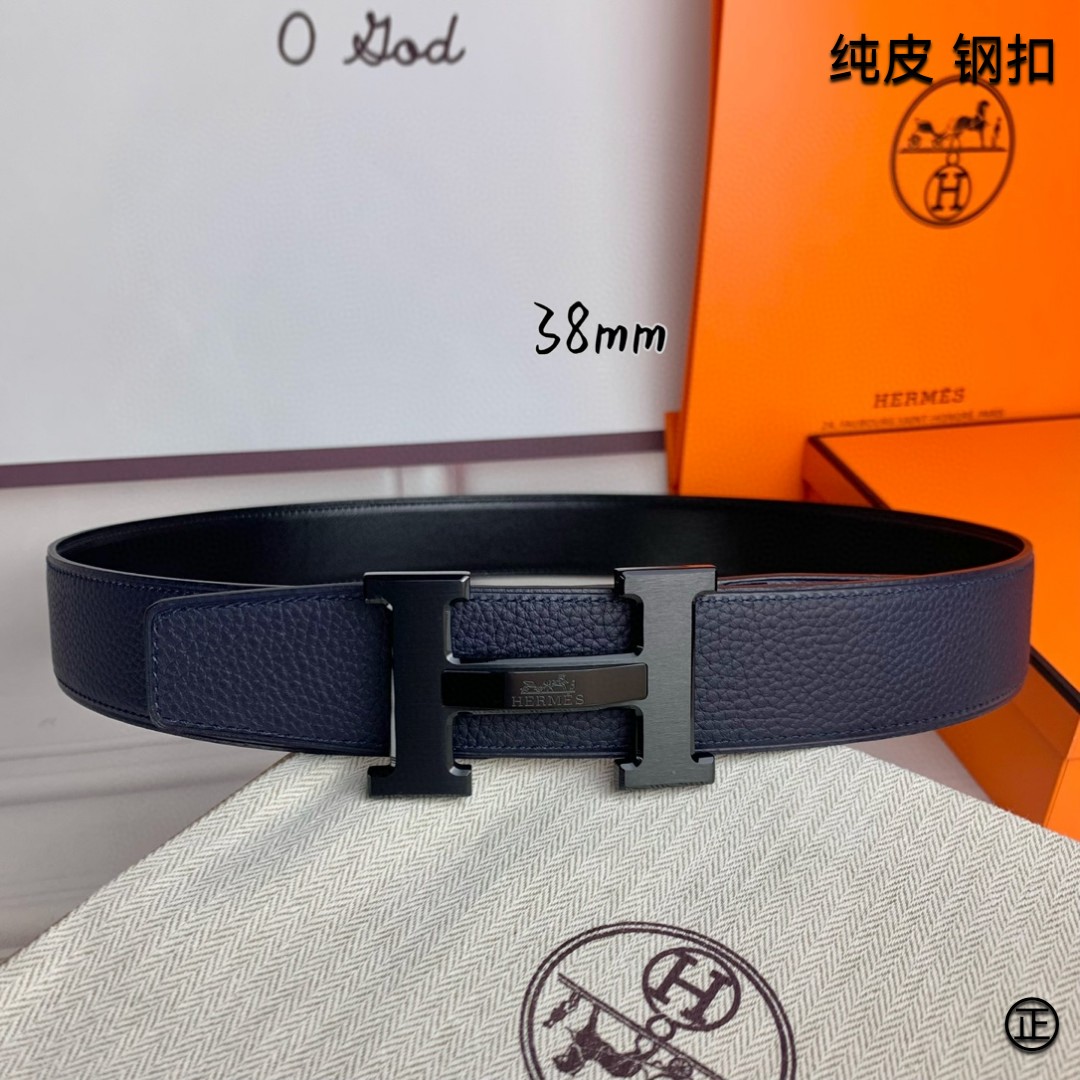 Hermès[正]爱马仕双面原版原单品质进口头层牛皮寸半38mm配官网H马拉车镶嵌款拉丝黑扣