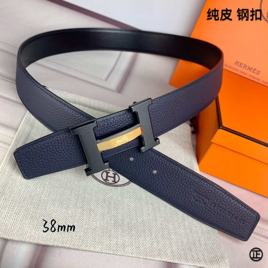 Hermès[正]爱马仕双面原版原单品质进口头层牛皮寸半38mm配官网H马拉车镶嵌款拉丝黑扣