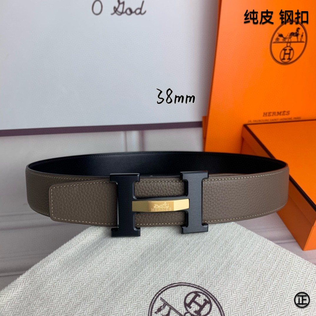 Hermès[正]爱马仕双面原版原单品质进口头层牛皮寸半38mm配官网H马拉车镶嵌款拉丝黑扣