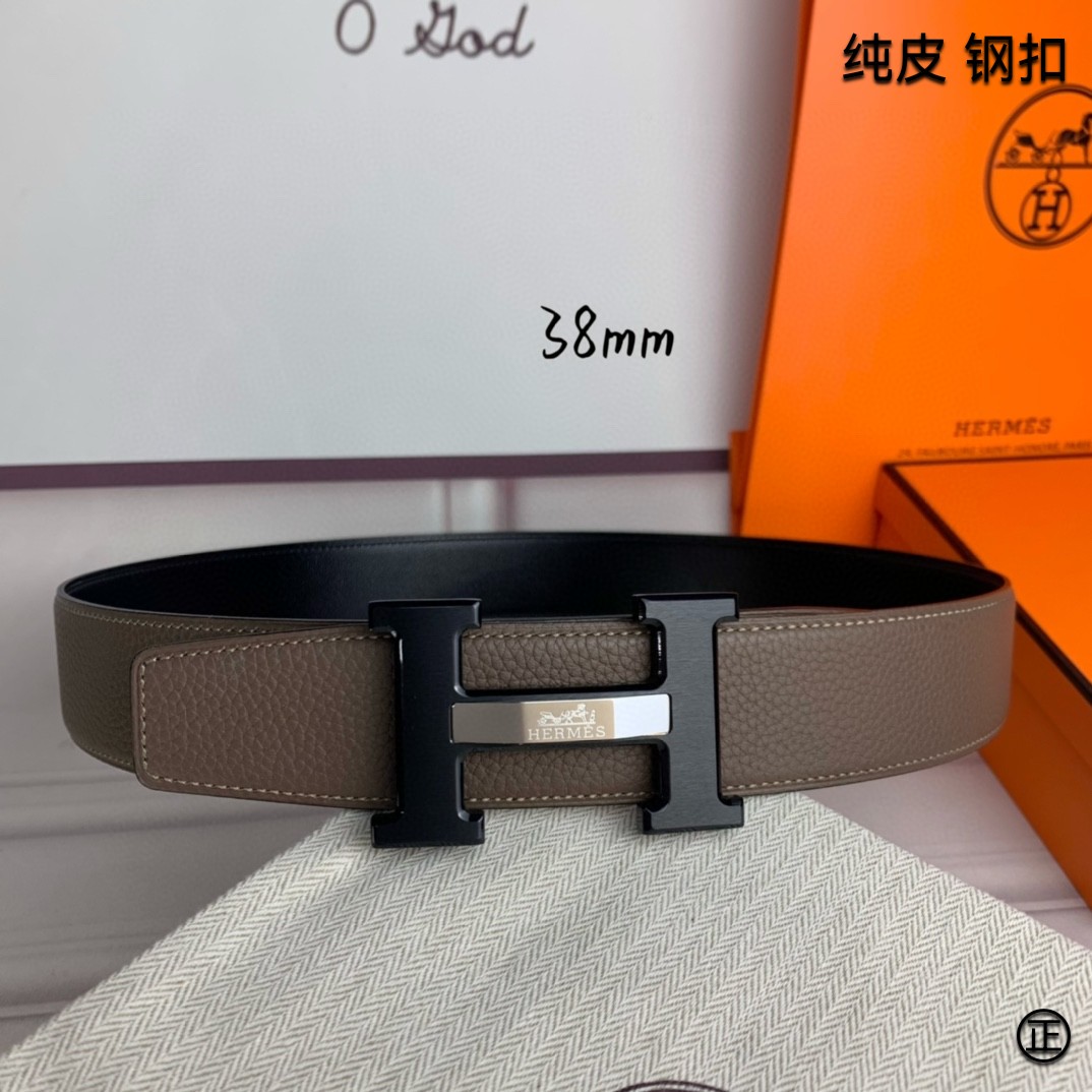 Hermès[正]爱马仕双面原版原单品质进口头层牛皮寸半38mm配官网H马拉车镶嵌款拉丝黑扣