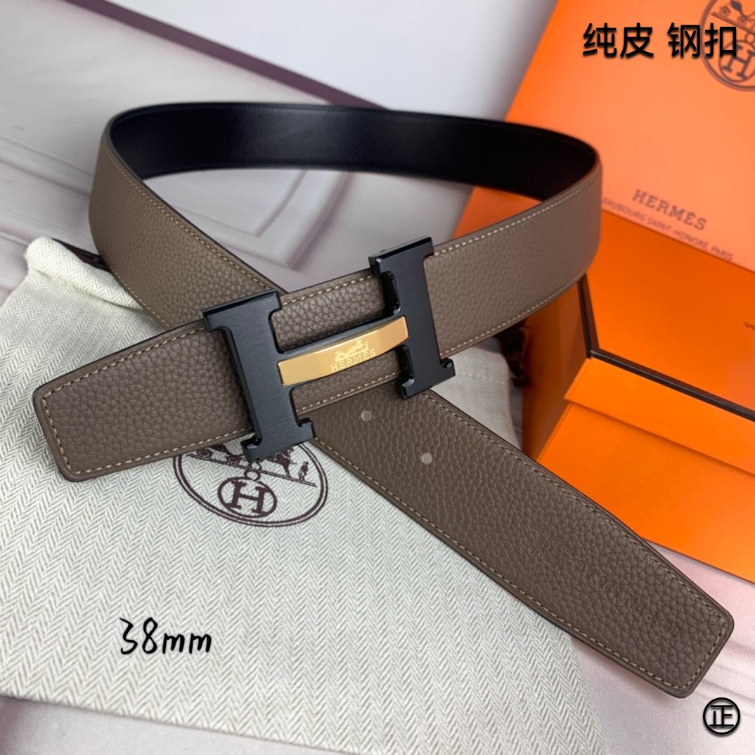 Hermès[正]爱马仕双面原版原单品质进口头层牛皮寸半38mm配官网H马拉车镶嵌款拉丝黑扣