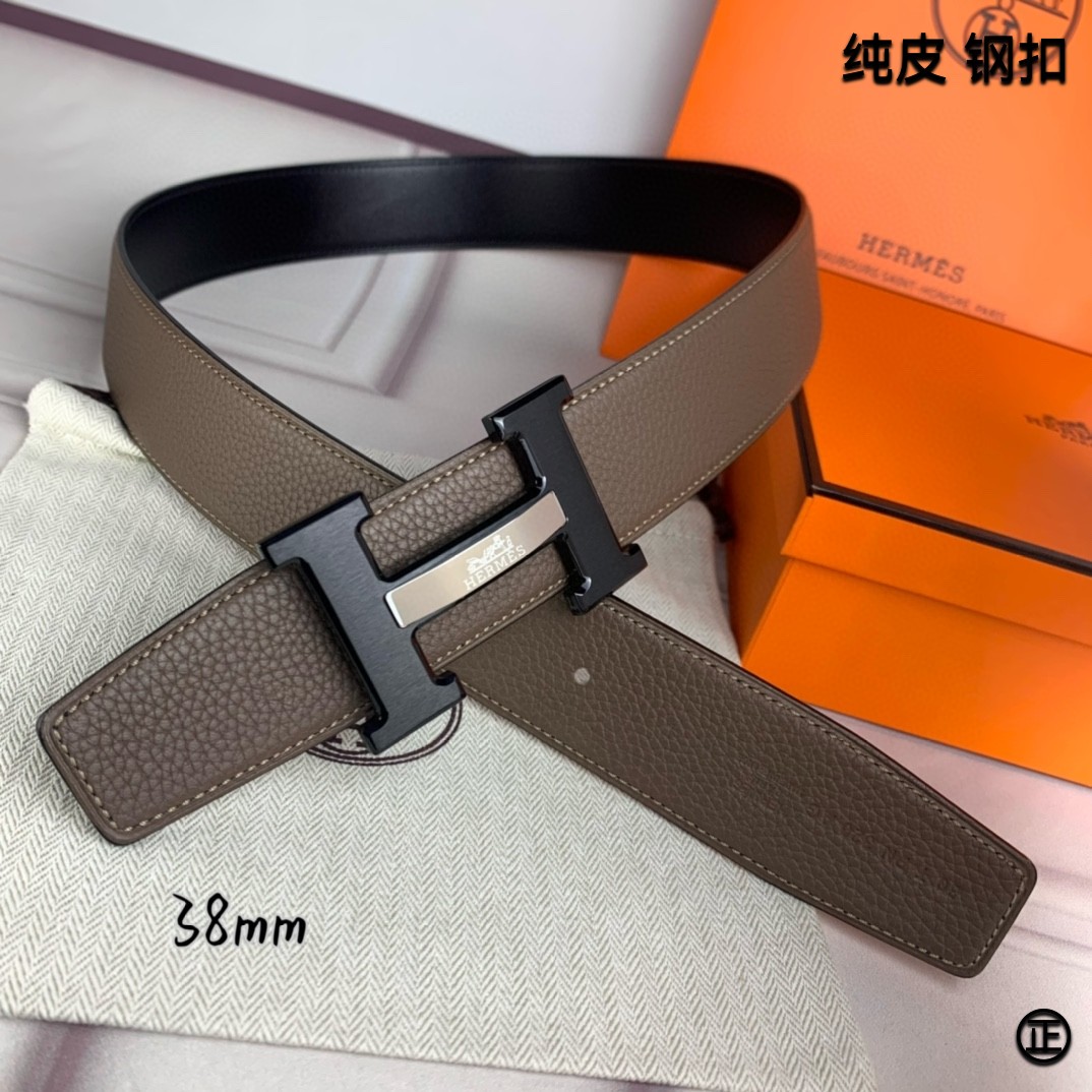 Hermès[正]爱马仕双面原版原单品质进口头层牛皮寸半38mm配官网H马拉车镶嵌款拉丝黑扣