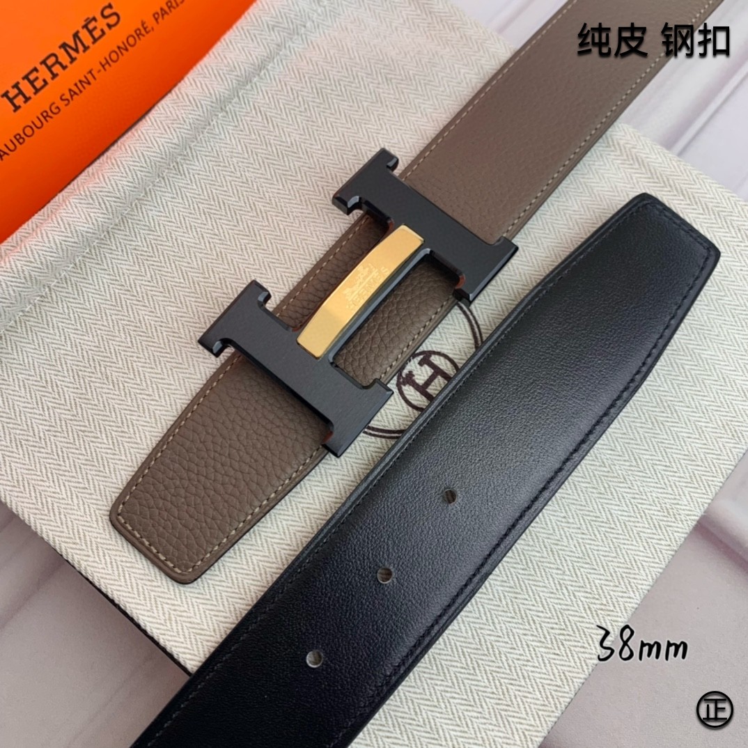 Hermès[正]爱马仕双面原版原单品质进口头层牛皮寸半38mm配官网H马拉车镶嵌款拉丝黑扣