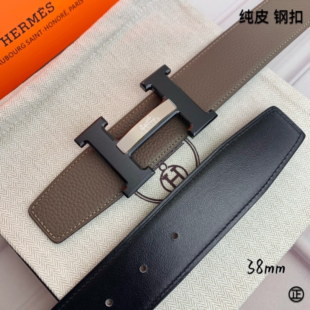 Hermès[正]爱马仕双面原版原单品质进口头层牛皮寸半38mm配官网H马拉车镶嵌款拉丝黑扣