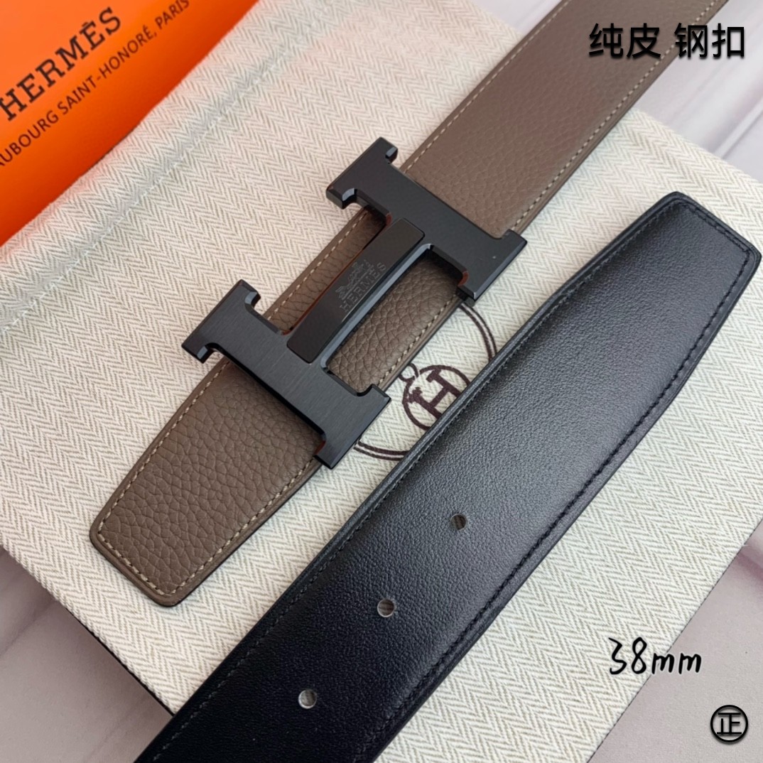 Hermès[正]爱马仕双面原版原单品质进口头层牛皮寸半38mm配官网H马拉车镶嵌款拉丝黑扣