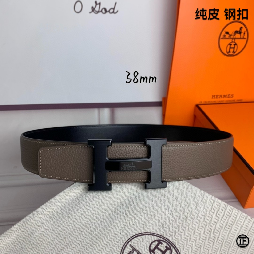 Hermès[正]爱马仕双面原版原单品质进口头层牛皮寸半38mm配官网H马拉车镶嵌款拉丝黑扣