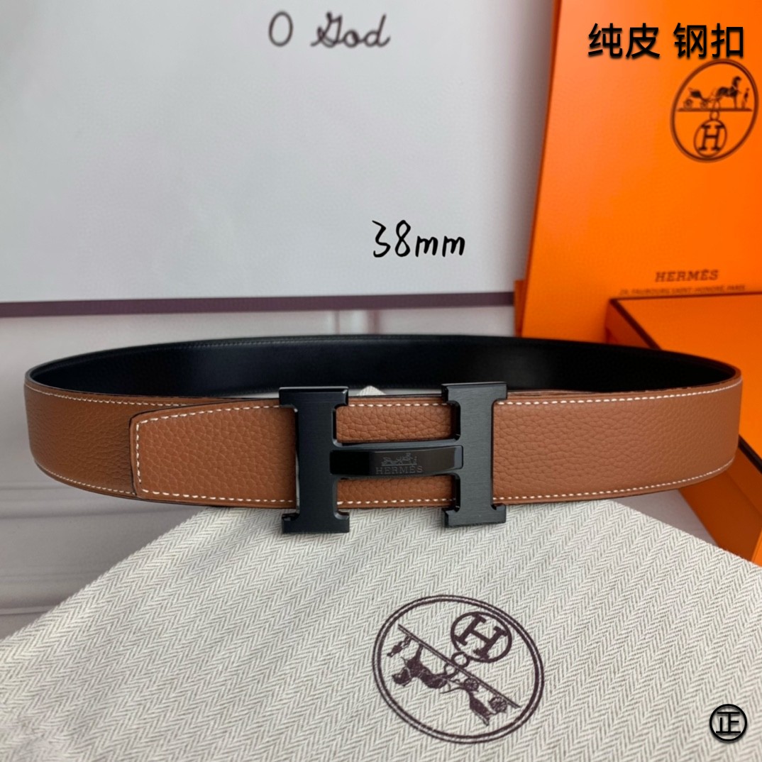 Hermès[正]爱马仕双面原版原单品质进口头层牛皮寸半38mm配官网H马拉车镶嵌款拉丝黑扣