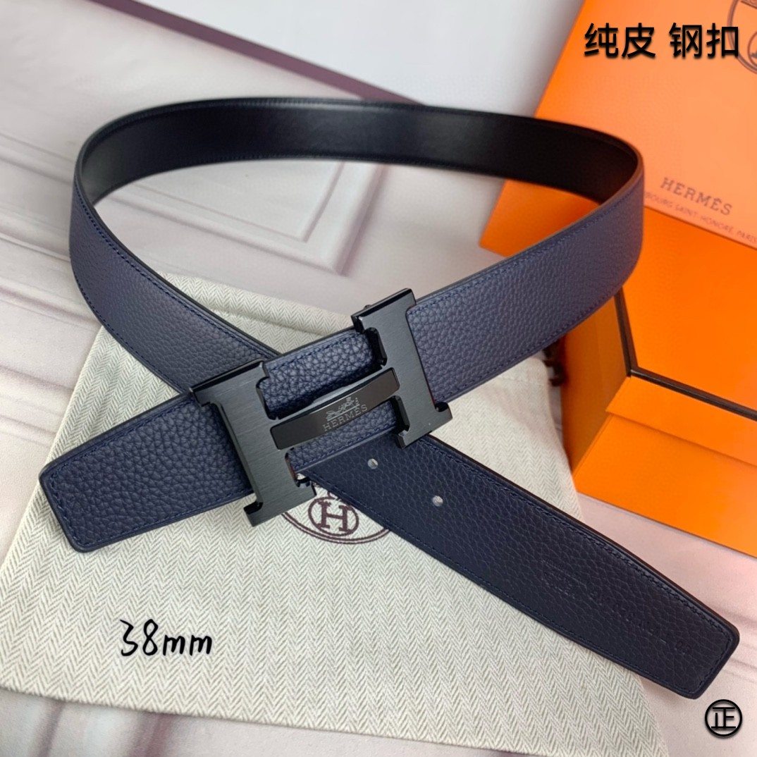 Hermès[正]爱马仕双面原版原单品质进口头层牛皮寸半38mm配官网H马拉车镶嵌款拉丝黑扣