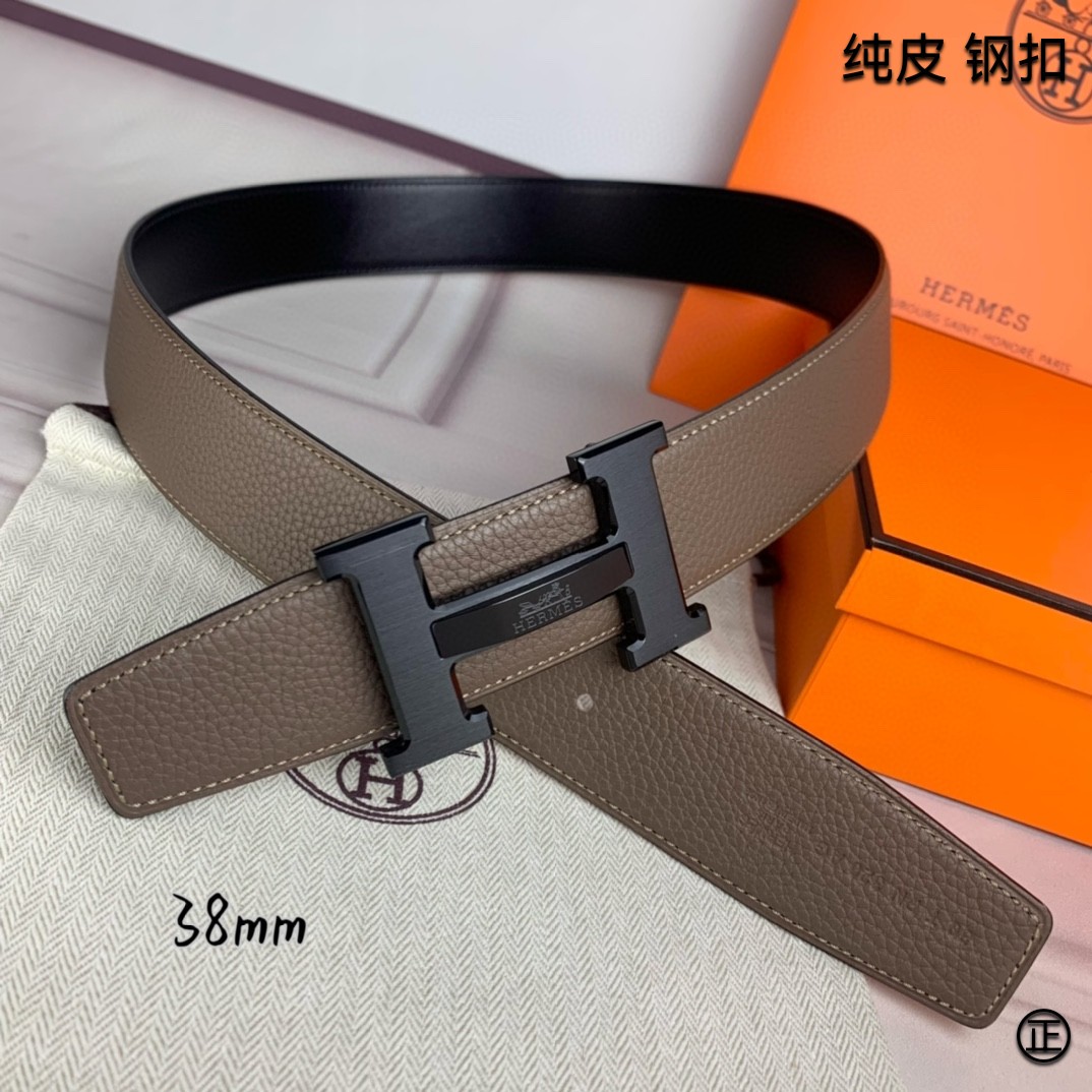 Hermès[正]爱马仕双面原版原单品质进口头层牛皮寸半38mm配官网H马拉车镶嵌款拉丝黑扣