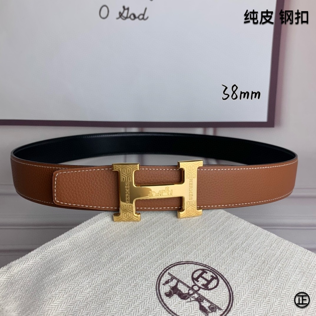 Hermès[正]爱马仕双面原版原单品质进口头层牛皮寸半38mm配官网H扣