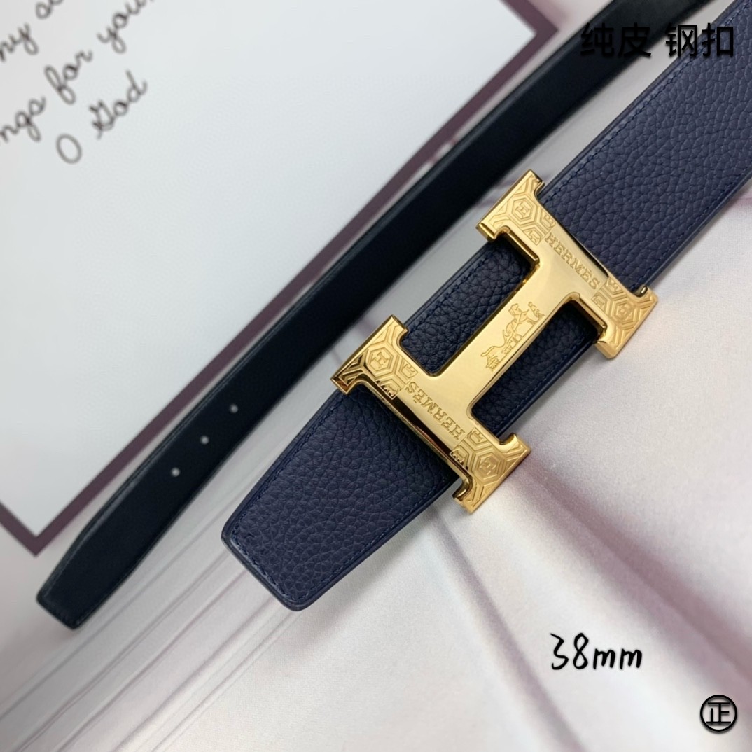 Hermès[正]爱马仕双面原版原单品质进口头层牛皮寸半38mm配官网H扣