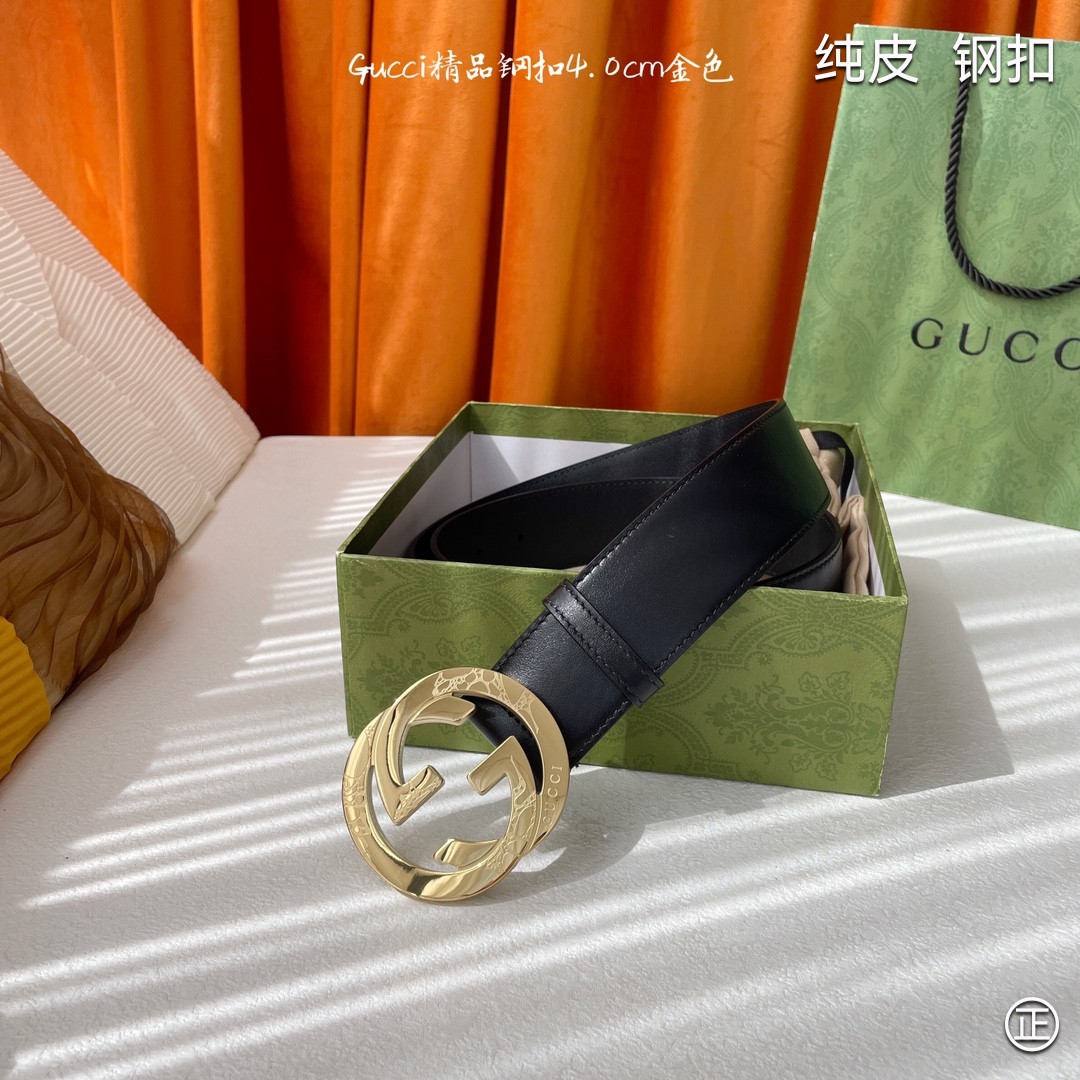 Gucci4.0cm专柜同款压花意大利进口头层小牛皮原版皮底新品花纹纯钢五金扣进口机械车线工艺精细原单品