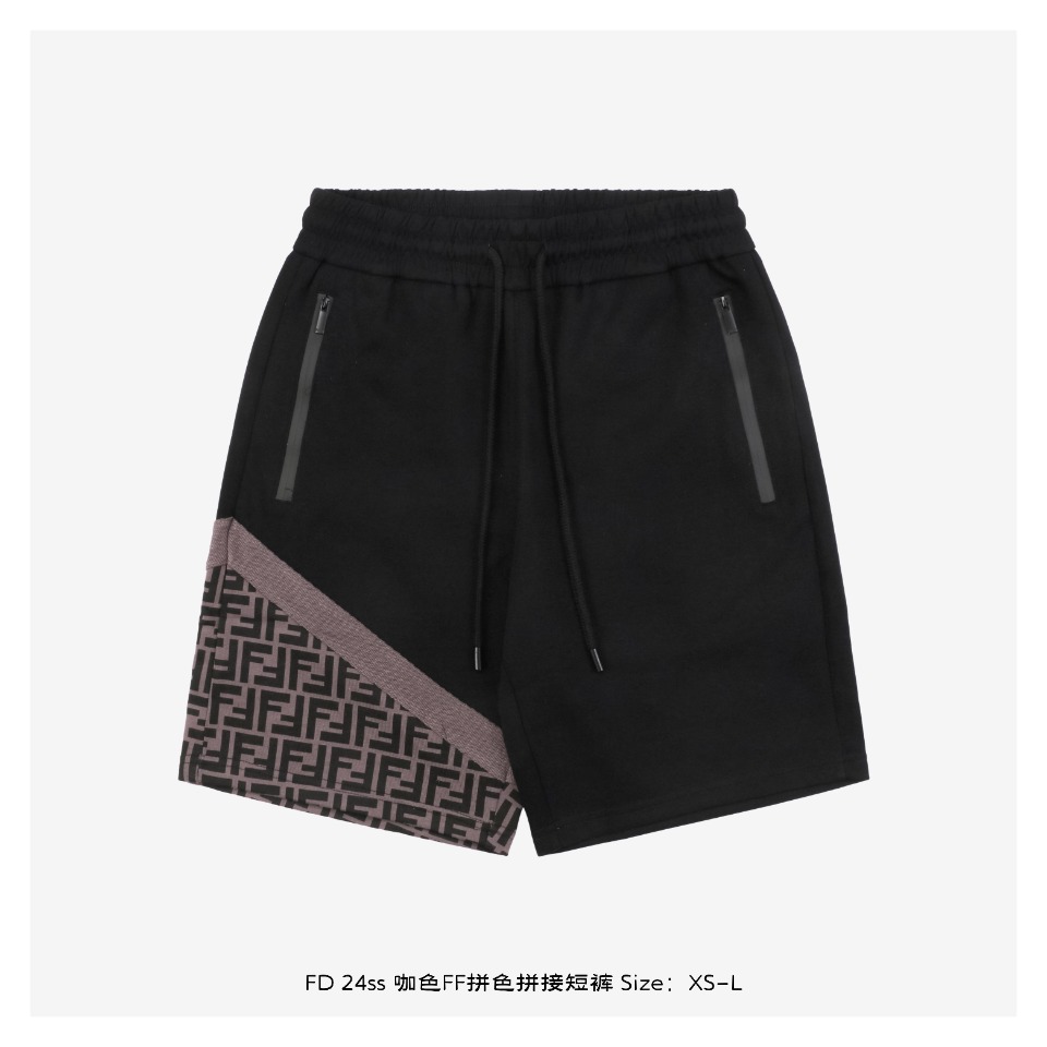 Fendi/芬迪 24ss 咖色FF拼色拼接短裤