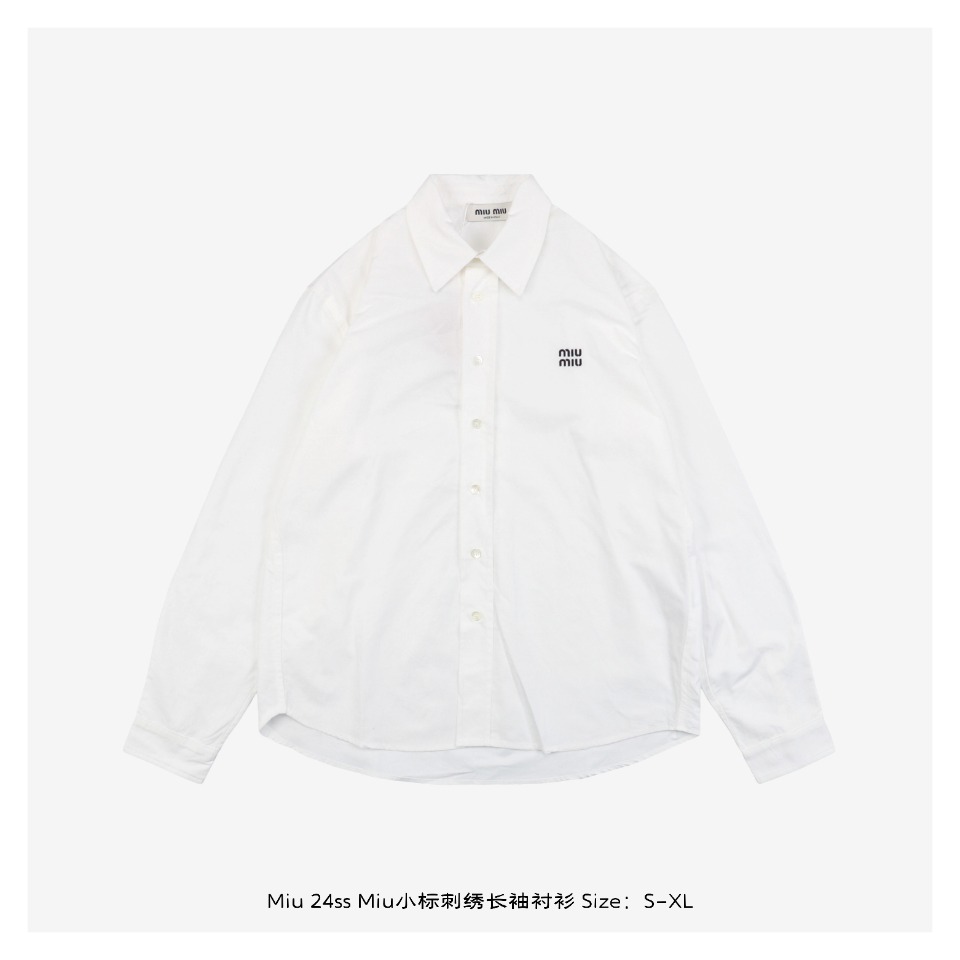 Miu Miu 24ss Miu Small logo embroidered long sleeve shirt Thefabric uses 40