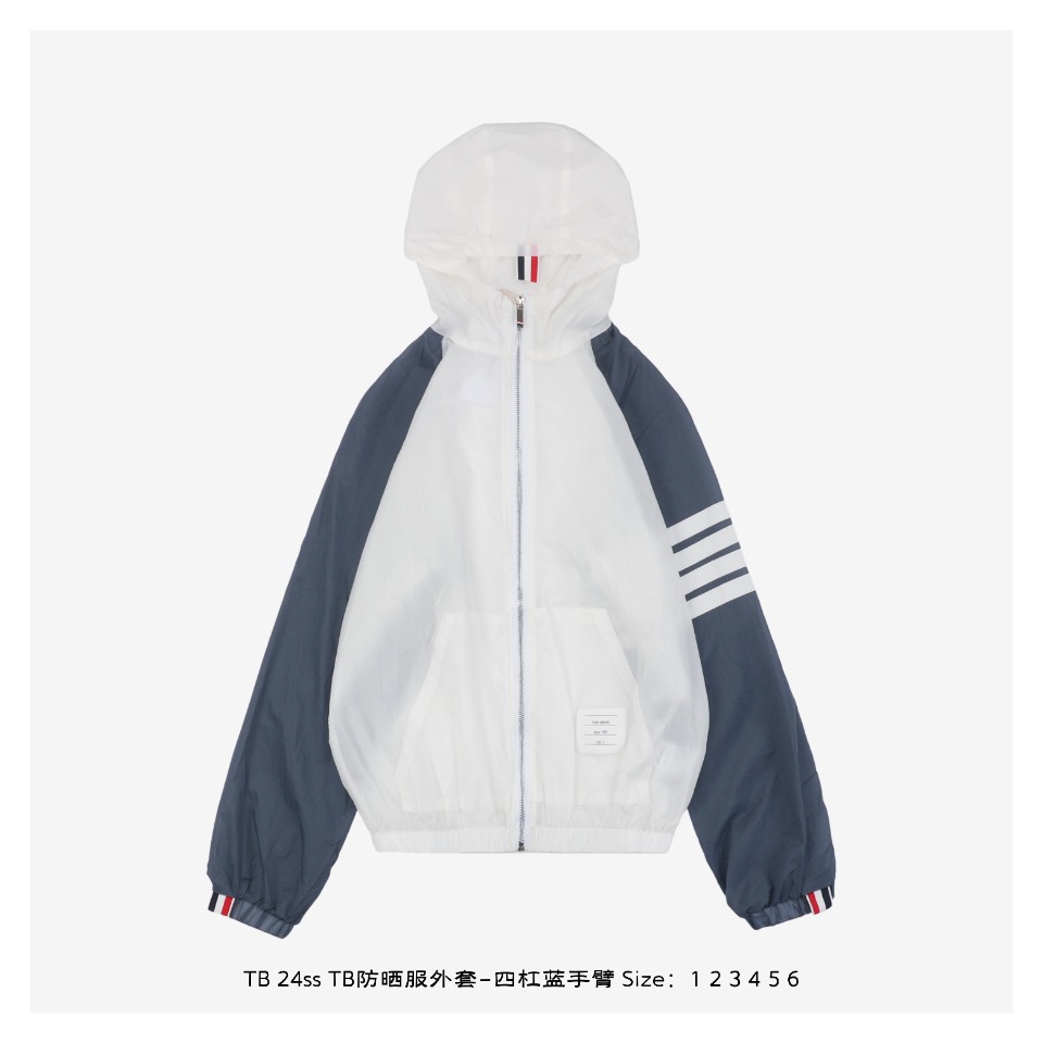 Thom Browne 24ss TB Sunscreen clothing jacket four bars blue arms Made of light