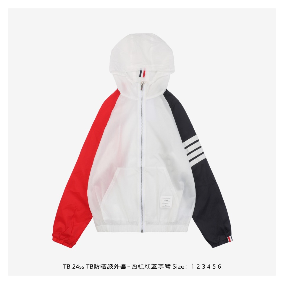 Thom Browne 24ss TB Sunscreen clothing jacket four bars red and blue arms Made