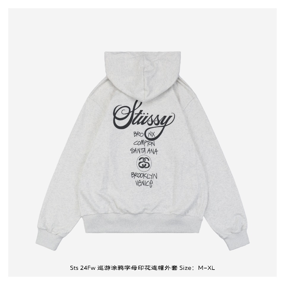 Stussy/斯图西 24Fw 巡游涂鸦字母印花连帽外套