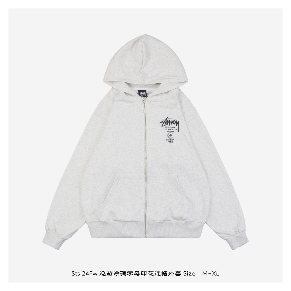 Stussy/斯图西 24Fw 巡游涂鸦字母印花连帽外套