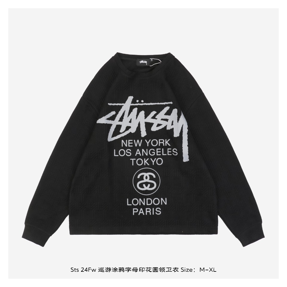 Stussy/斯图西 24Fw 巡游涂鸦字母印花圆领卫衣