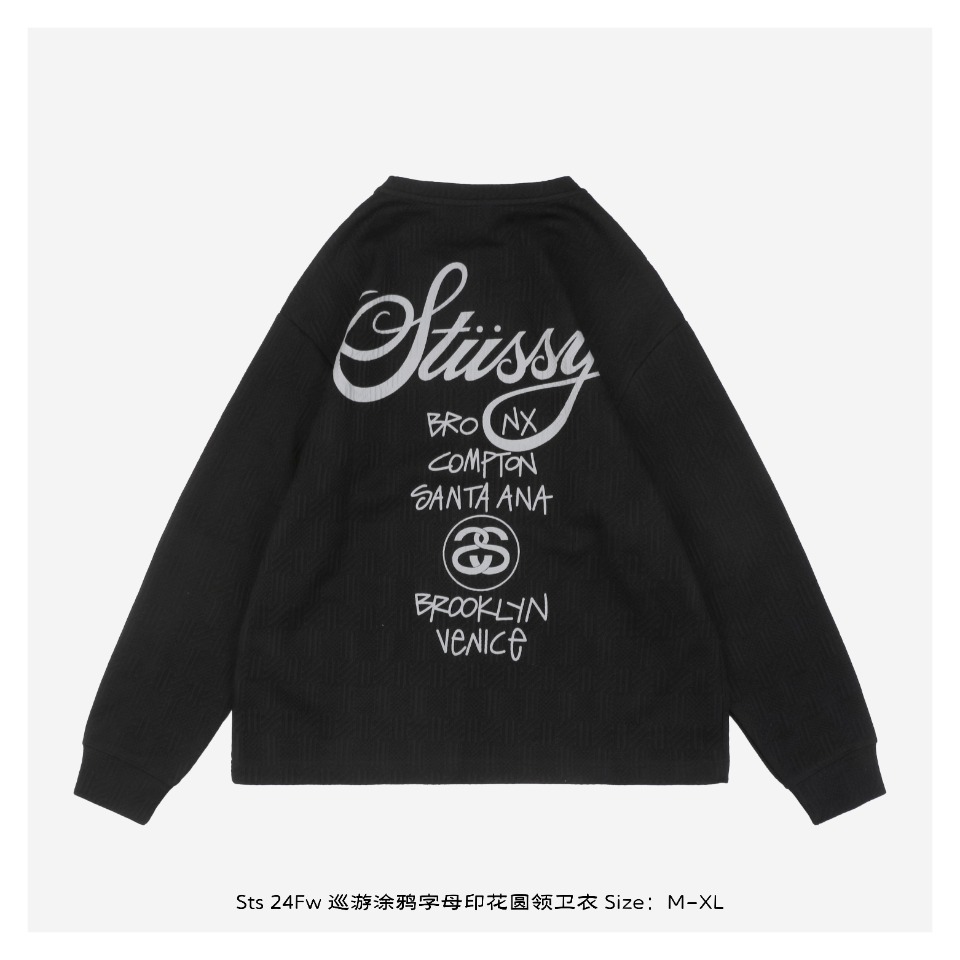 Stussy/斯图西 24Fw 巡游涂鸦字母印花圆领卫衣