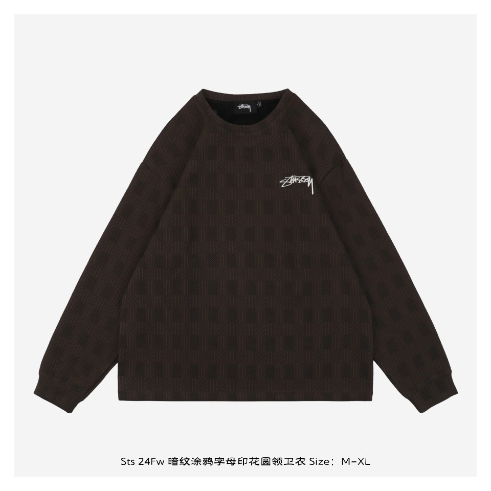 Stussy/斯图西 24Fw 暗纹涂鸦字母印花圆领卫衣