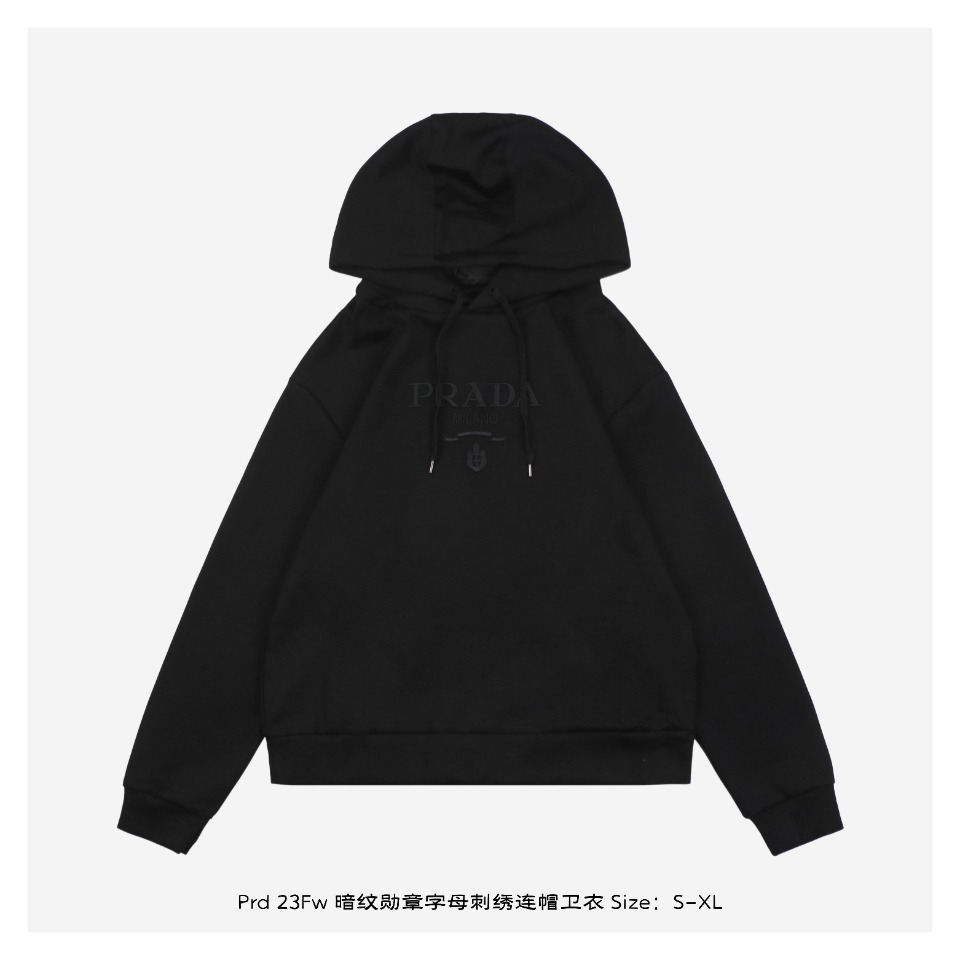 PradaPrada 23Fw dark medal letter embroidered hooded sweater The fabric adopts