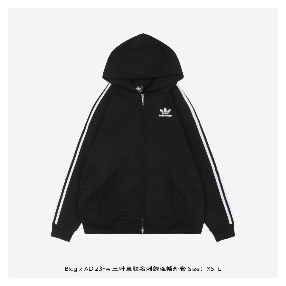Balenciaga x Adidas 23Fw Three Leaf Embroidery Hoodie 520 grams of heavyweight