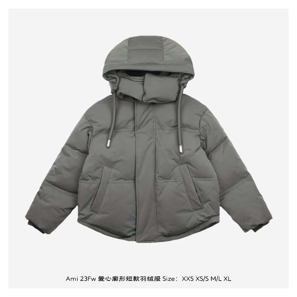 Ami 23Fw heart-shaped short down jacketCorrect version Grey heart on arm Bla